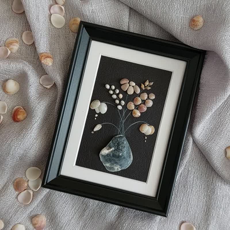 贝壳花束鲜花卵石艺术小花贝壳艺术沿海装饰 - 墙贴/壁贴 - 石头 黑色
