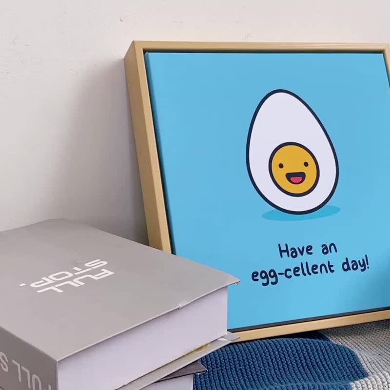 完美的一天  -鸡蛋挂画/水煮蛋正能量/可爱小品/趣味谐音画作布置 - 海报/装饰画/版画 - 棉．麻 蓝色
