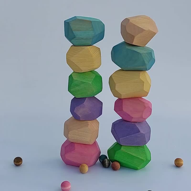 Balancing wood Building blocks Wood rocks Balance beam stoneWooden stacking rock - 玩具/玩偶 - 木头 多色