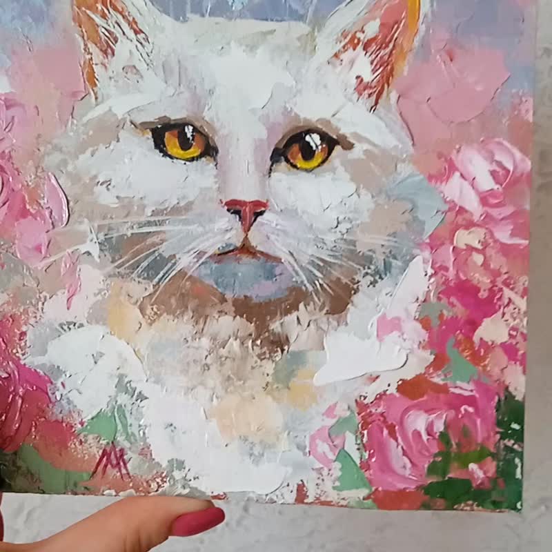 猫画原创艺术油画宠物肖像画20*20cm - 海报/装饰画/版画 - 其他材质 粉红色