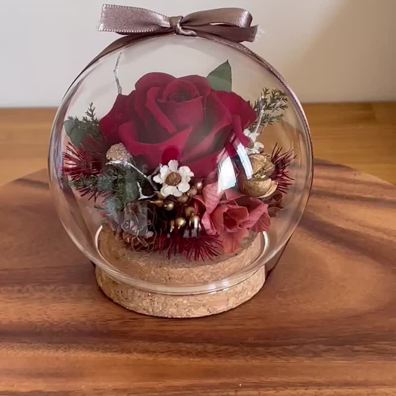 玫瑰永生玻璃盅 永生花 干燥花 小玻璃球 定制送礼 - 干燥花/捧花 - 植物．花 红色