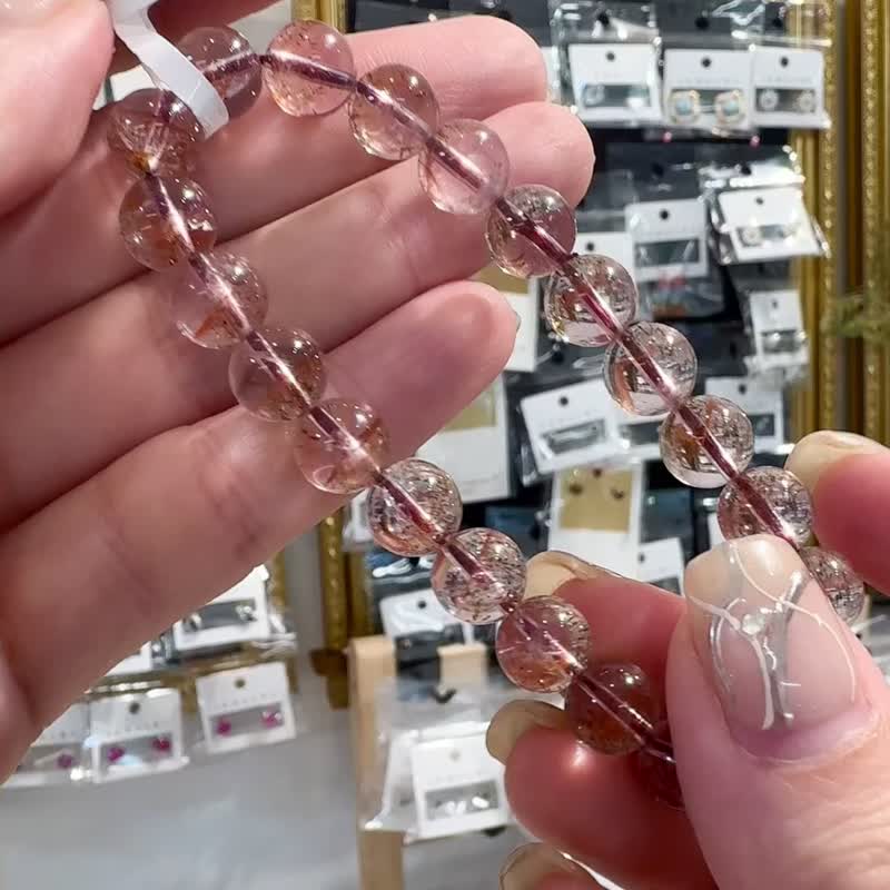 最高级稀有玻璃极光超七共生矿水晶8.5mm多矿紫红色矿体疗愈能量 - 手链/手环 - 水晶 多色