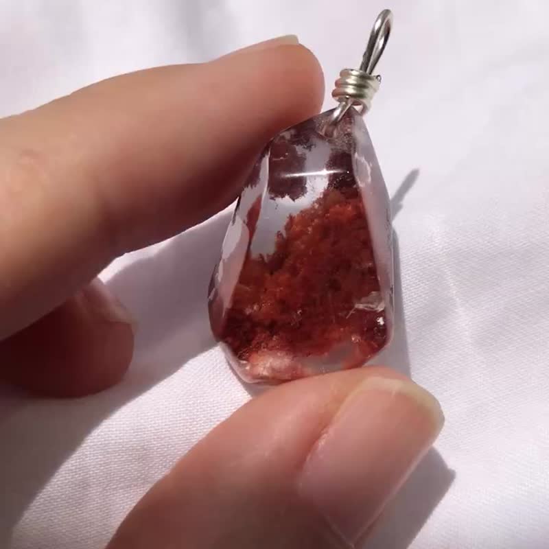 巴西红幽灵 幽灵水晶吊咀 水晶 摆设 phantom quartz pendant - 项链 - 水晶 红色