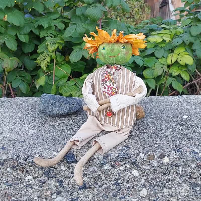 令人惊叹的向日葵娃娃男孩手工制作限量版精美且不寻常的装饰和礼 - 玩偶/公仔 - 棉．麻 多色