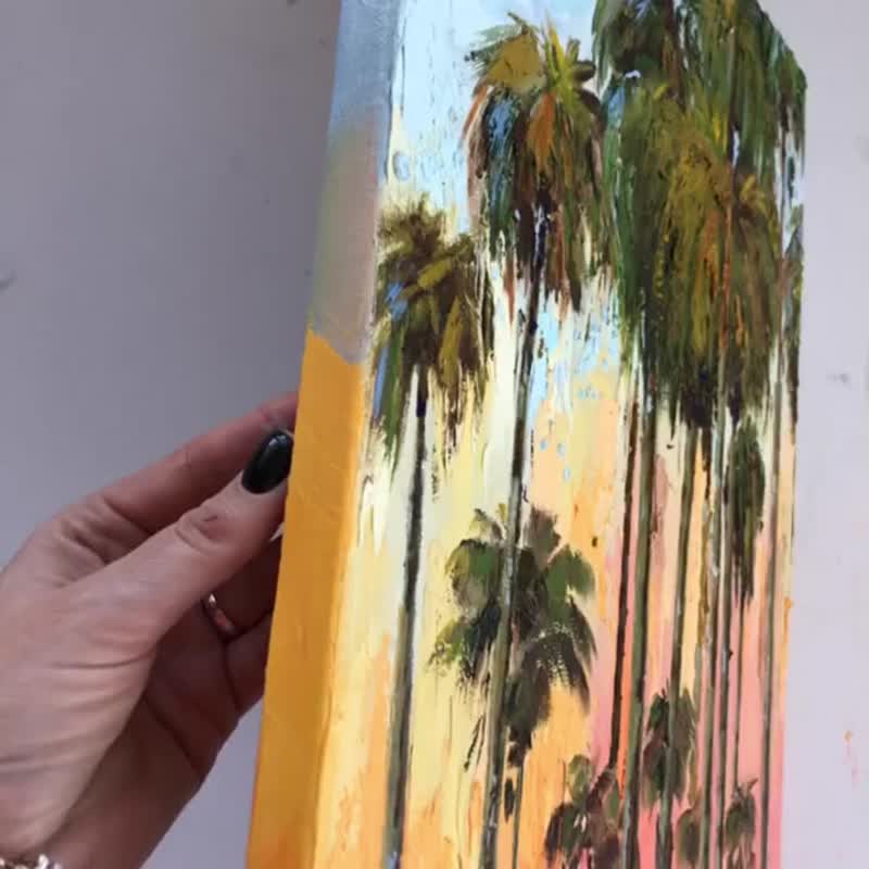 Palm Trees Painting Oil Original Art Texture Artwork Canvas Painting Wall Decor - 墙贴/壁贴 - 其他材质 多色