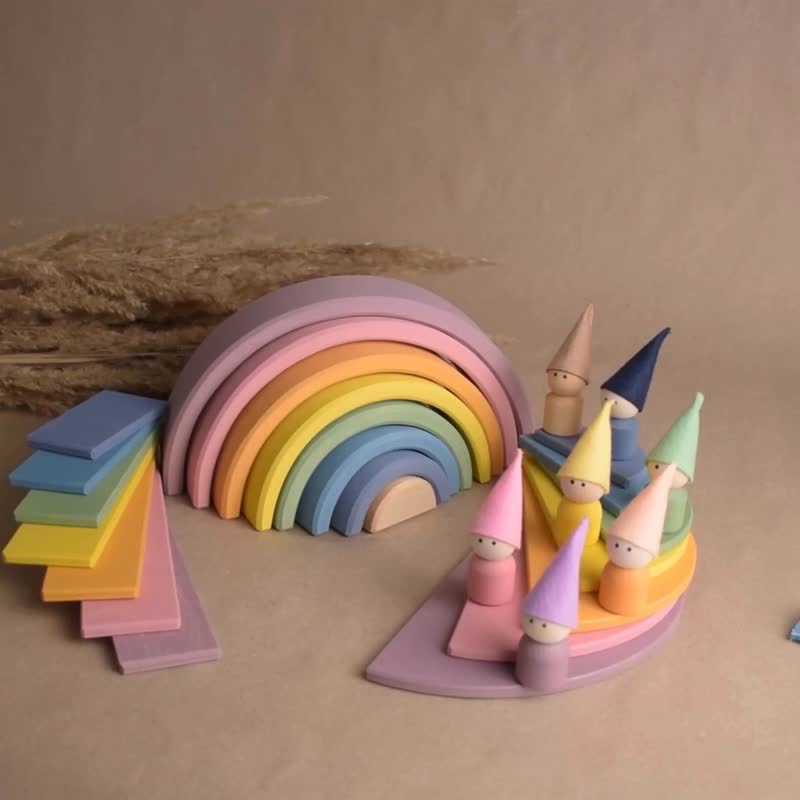 柔和色彩木制彩虹堆叠玩具组 个人化礼物 - 玩具/玩偶 - 木头 粉红色