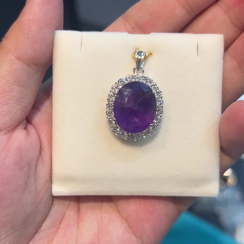 Amethyst pendant, sterling Silver - 项链 - 宝石 紫色