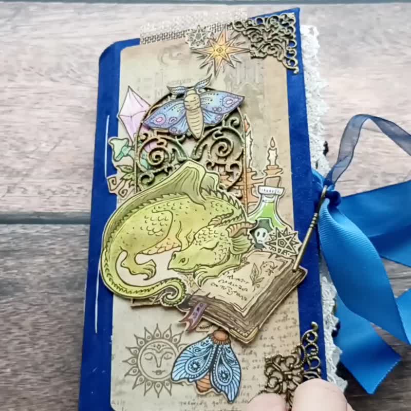 Dragon journal handmade Fairy junk journal Magic alchemy notebook - 笔记本/手帐 - 纸 蓝色