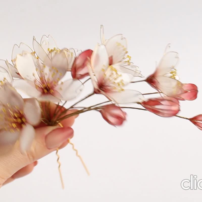 之櫻八重櫻鍍金髮簪 sakura handmade hairpin dipart - 发饰 - 其他材质 白色