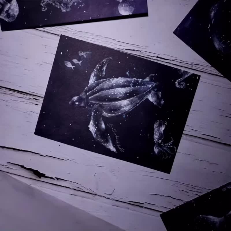 水母星空 - 海洋夜光明信片 | 蓝色光芒 - 卡片/明信片 - 纸 