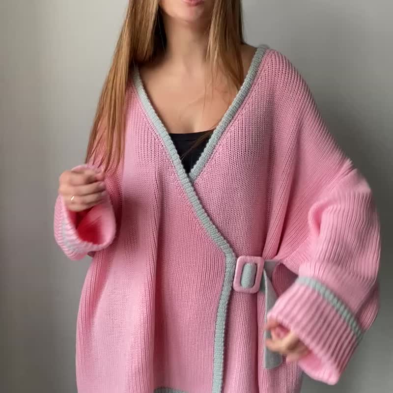 羊毛粉色开衫毛衣女式羊毛开衫冬季美利奴羊毛针织保暖套头衫