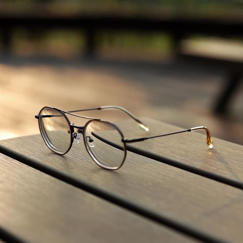 HOYA集团-新视客 FROMEYES 1.61 滤蓝光×金属双杠多边形框眼镜 - 眼镜/眼镜框 - 其他金属 咖啡色
