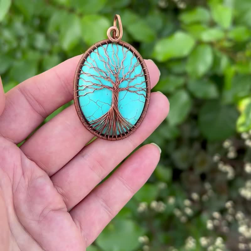 Tree of Life Necklace Copper Wire Wrapped Necklace Healing Stone Necklace - 项链 - 半宝石 蓝色