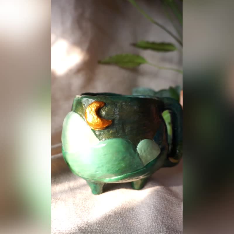 Jug Style Planter, 4 inches Desert Painting Clay Pot with Drainage Hole for Indo - 花瓶/陶器 - 陶 绿色