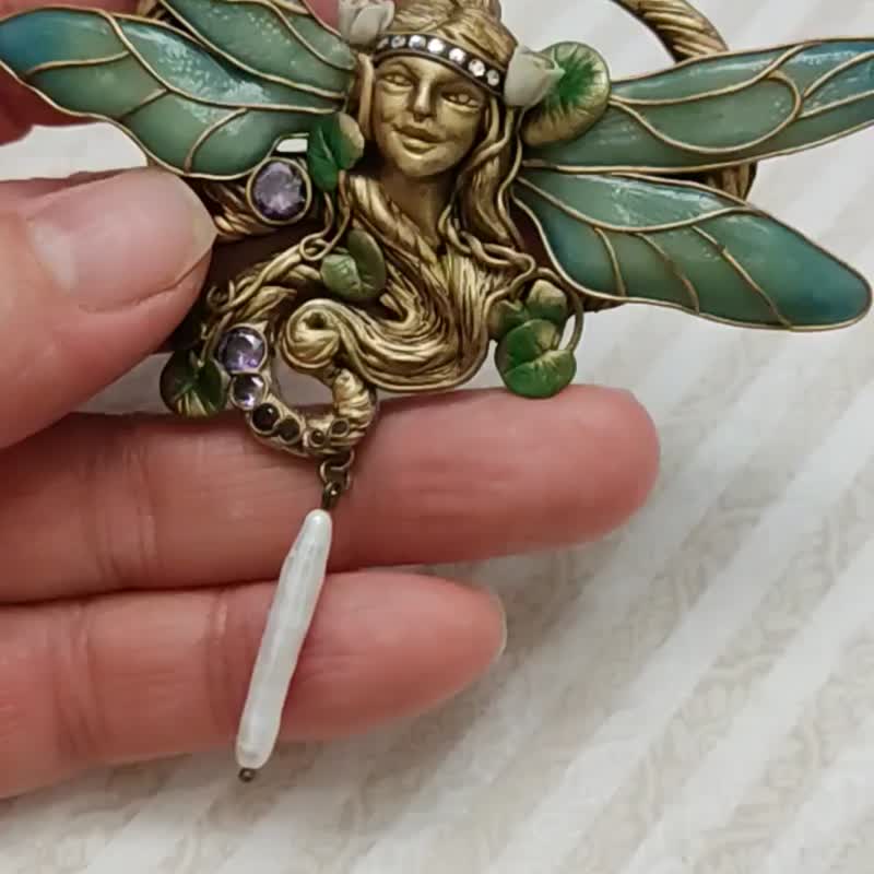 粘土 胸针 绿色 - Dragonfly brooch,dragonfly pin,Insect brooch,Dragonfly charm,Dragonfly jewelry