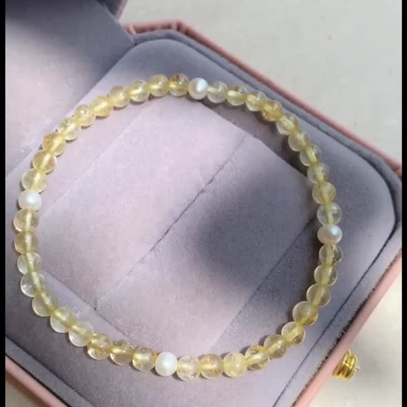天然金发晶淡水珍珠手链Golden Rutilated Quartz & Pearl Bracel - 手链/手环 - 水晶 多色